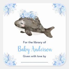 Pegatina Cuadrada Winter Wonderland Whale Baby Shower Bookplate