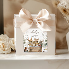 Pegatina Cuadrada Winter Wonderland Woodland Animals Baby Shower