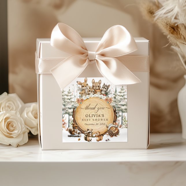 Pegatina Cuadrada Winter Wonderland Woodland Animals Baby Shower (Subido por el creador)