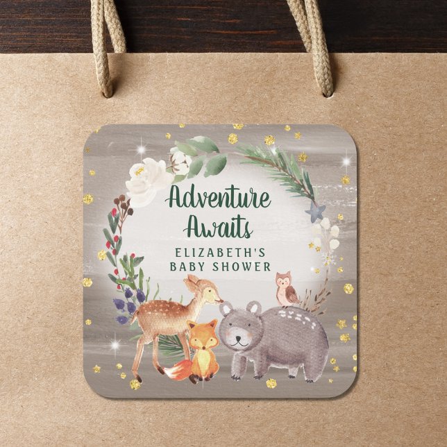 Pegatina Cuadrada Winter Woodland Animals Baby Shower (Subido por el creador)