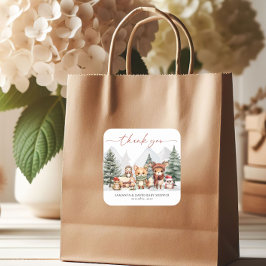 Pegatina Cuadrada Winter Woodland Forest Animals Baby Shower