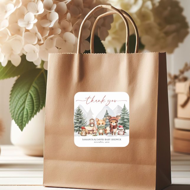 Pegatina Cuadrada Winter Woodland Forest Animals Baby Shower (Subido por el creador)