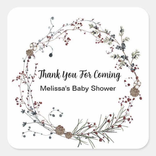 Pegatina Cuadrada Winterberry Rustic Boho Wildflower Gardens (Anverso)