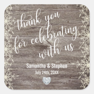 Pegatina Cuadrada Wintic Rustic Wood Heart Gracias Boda