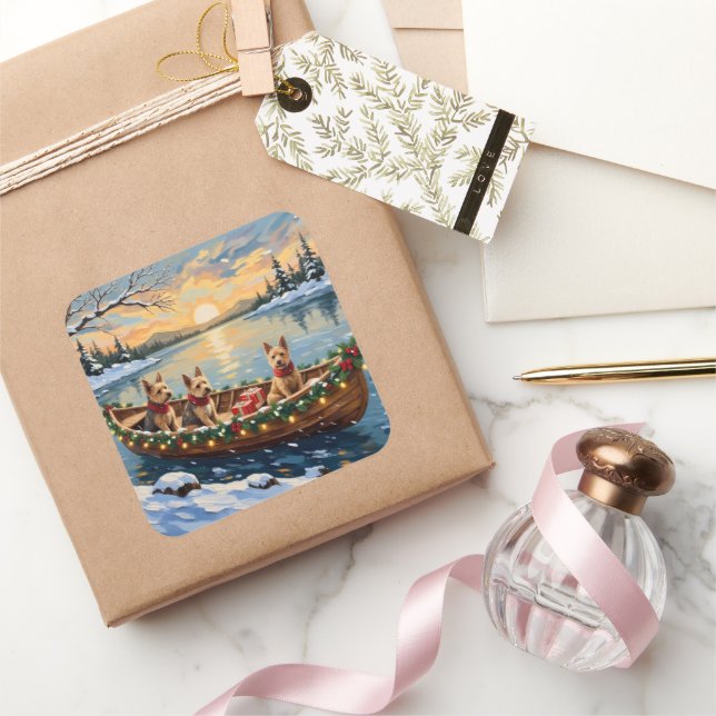 Pegatina Cuadrada Wire Fox Terrier Christmas Boat Holiday (Regalar)