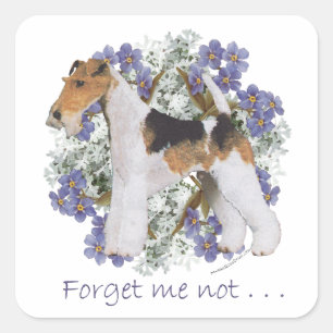 Pegatina Cuadrada Wire Fox Terrier No-me-olvides