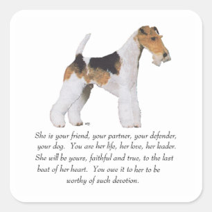 Pegatina Cuadrada Wire Fox Terrier Recuerdo HEMBRA