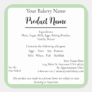 Pegatina Cuadrada Wisconsin Cottage Food Business Green Baking Label