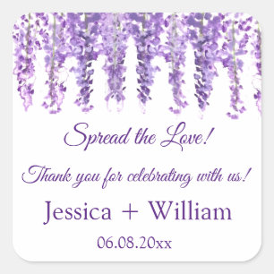 Pegatina Cuadrada Wisteria Novia Morada Floral y Boda Groom