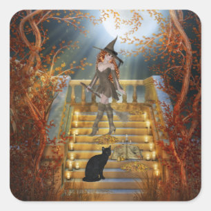 Pegatina Cuadrada Witch and Spell Book