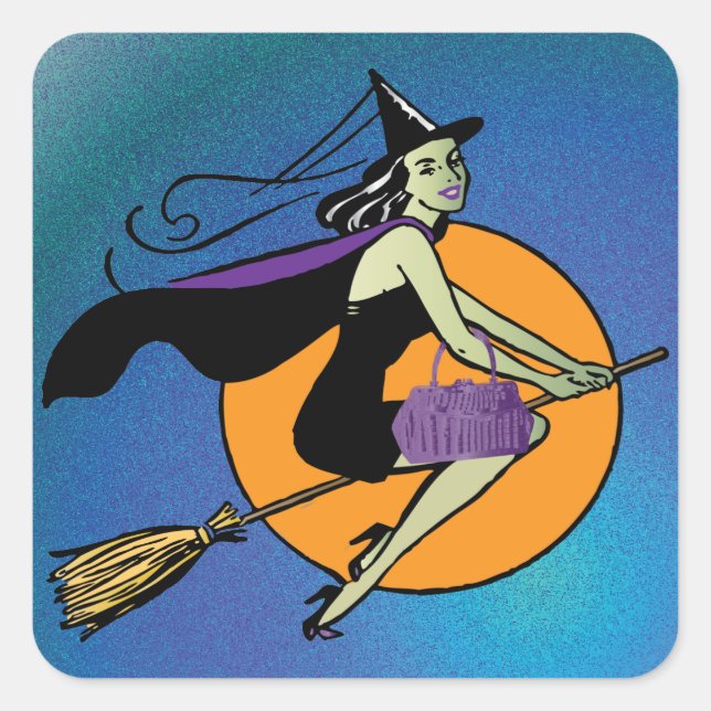 Pegatina Cuadrada Witch Halloween (Anverso)