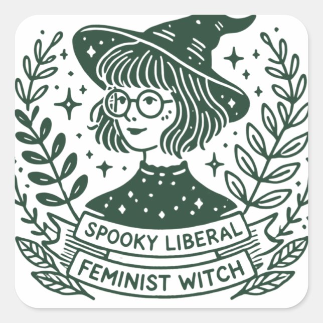 Pegatina Cuadrada Witch liberal Feminist SPOOKY (Anverso)