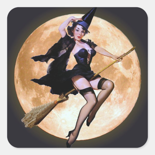 Pegatina Cuadrada Witch Pin-Up (Anverso)