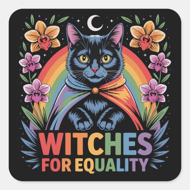 Pegatina Cuadrada Witches For Equality Feminist (Anverso)