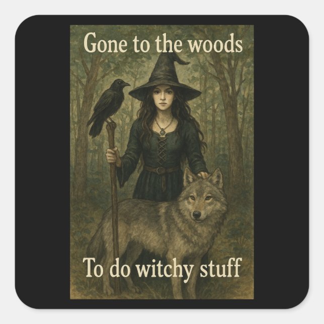 Pegatina Cuadrada Witchy Stuff Woodland Witch Pegatinas (Anverso)