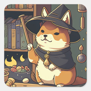 Pegatina Cuadrada Wizarding Shiba Inu