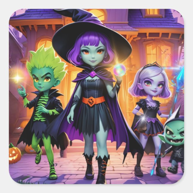 Pegatina Cuadrada Wizards, Ghouls, and Spooky Sticker (Anverso)