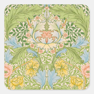 Pegatina Cuadrada Wm Morris Myrtle Floral Arte Nouveau Pastel