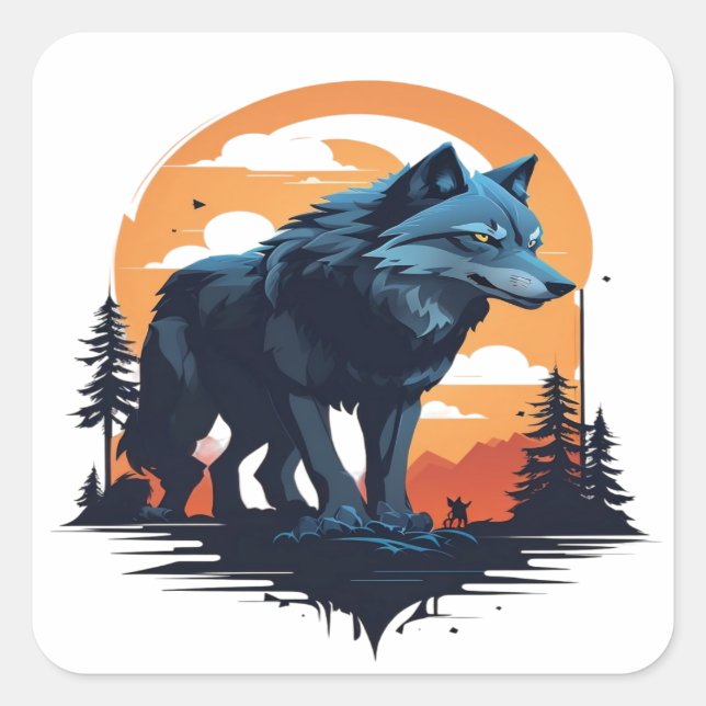 Pegatina Cuadrada Wolf 06 (Anverso)