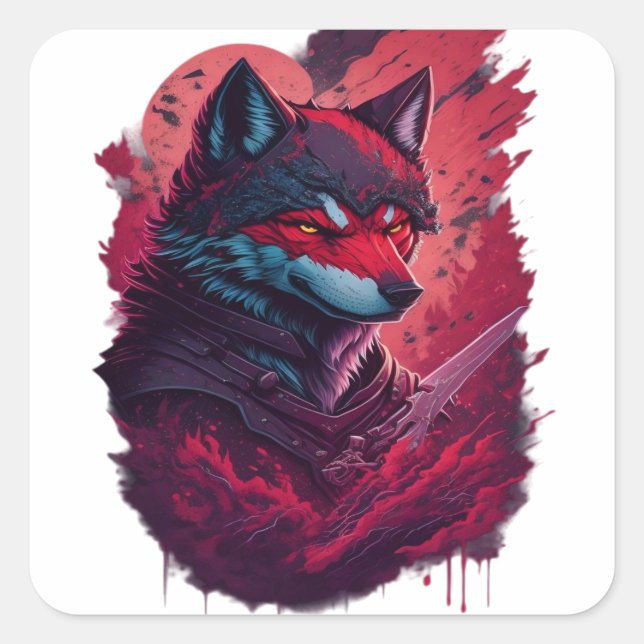 Pegatina Cuadrada Wolf 13 (Anverso)