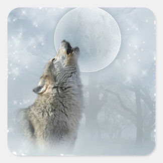 Pegatina Cuadrada Wolf Blue Moon