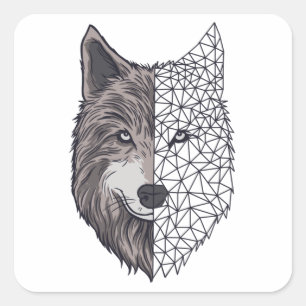 Pegatina Cuadrada Wolf Dog Puppy Animal - Geometric Low Poly