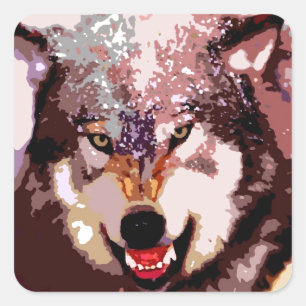 Pegatina Cuadrada Wolf in Snow