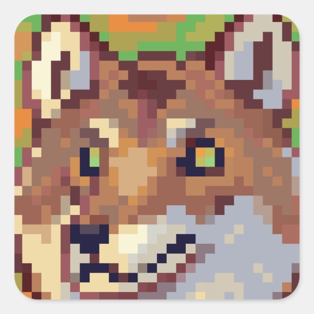 Pegatina Cuadrada Wolf, Pixelart Pixel Art (Anverso)