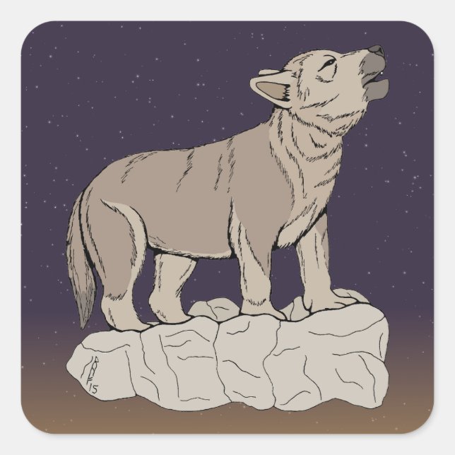 Pegatina Cuadrada Wolf Pup Howling (Anverso)