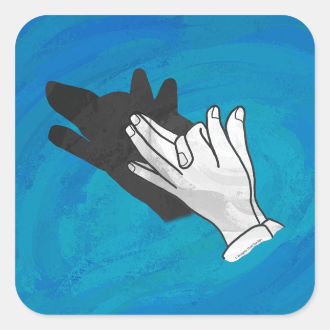 Pegatina Cuadrada Wolf Shadow sobre el azul (Anverso)