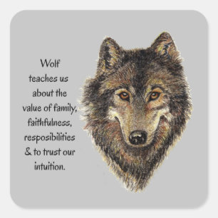 Pegatina Cuadrada Wolf totem Guía espiritual Inspiradora Animal