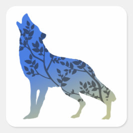 Pegatina Cuadrada Wolf Tree