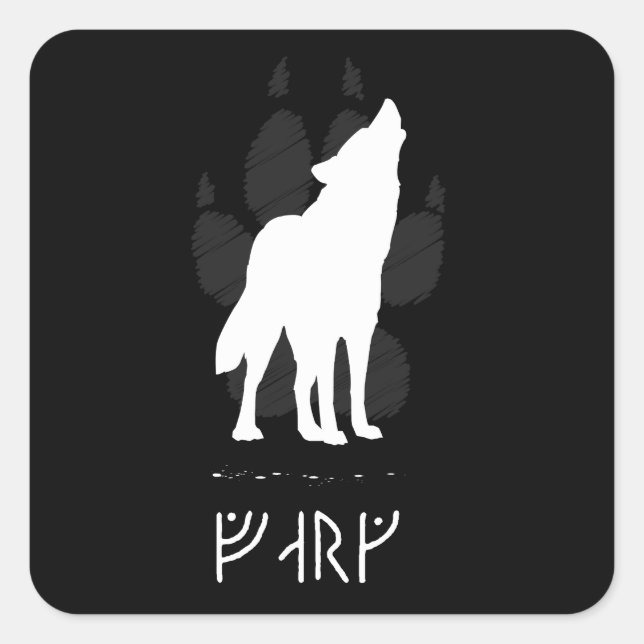 Pegatina Cuadrada Wolf with viking runes (Anverso)