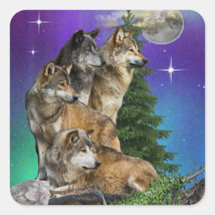 Pegatina Cuadrada Wolf y Moon