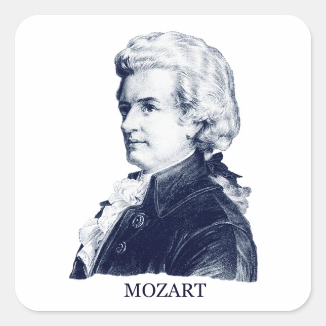 Pegatina Cuadrada Wolfgang Amadeus Mozart, azul (Anverso)