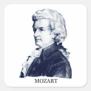 Pegatina Cuadrada Wolfgang Amadeus Mozart, azul