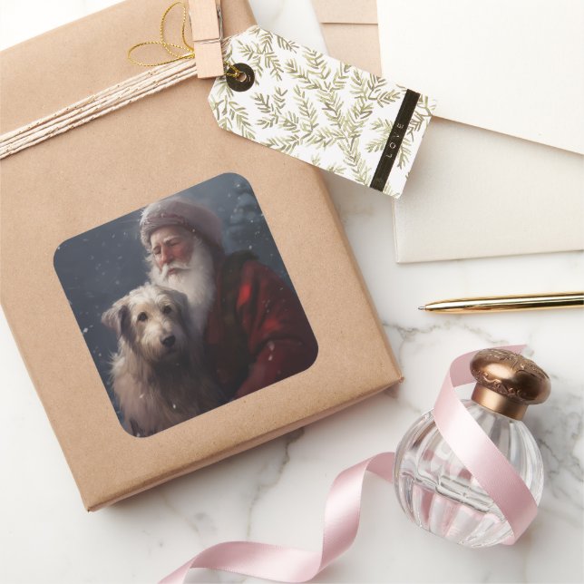 Pegatina Cuadrada Wolfhound Con Navidades festivos de Santa Claus (Regalar)