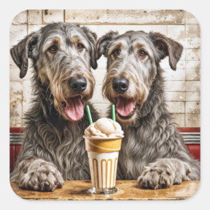 Pegatina Cuadrada Wolfhounds Irlandés Con Soda De Helado