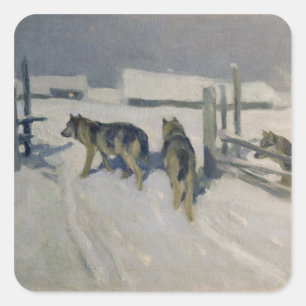 Pegatina Cuadrada Wolfs, la noche del invierno, c.1910