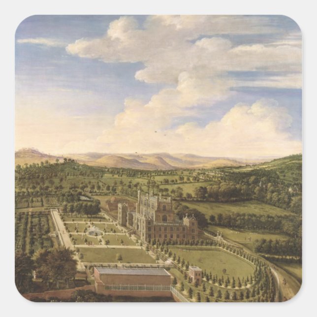 Pegatina Cuadrada Wollaton Hall and Park, Nottingham, 1697 (petróleo (Anverso)