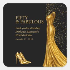 Pegatina Cuadrada Woman Elegant Fabulous Golden Dress 50th Birthday