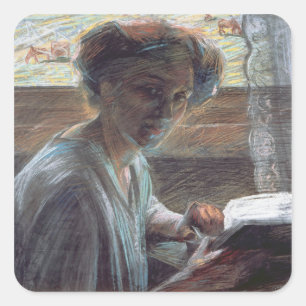 Pegatina Cuadrada Woman Reading, 1909 (aceite sobre lienzo)