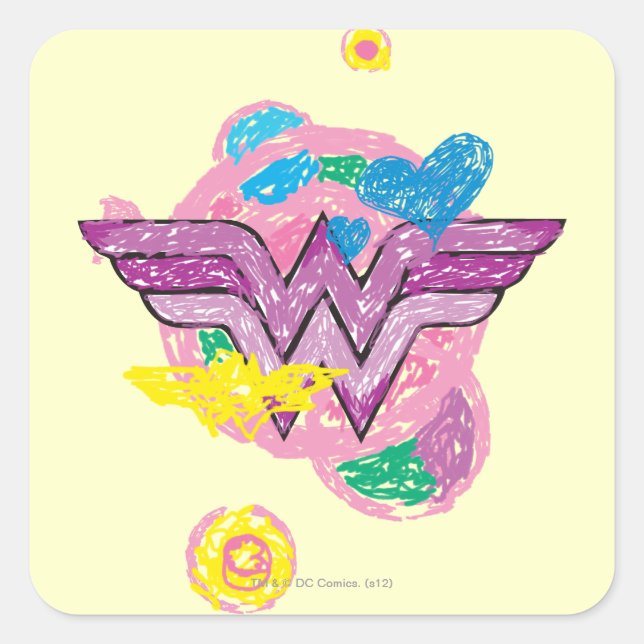 Pegatina Cuadrada Wonder Woman Colorful Scribbles (Anverso)
