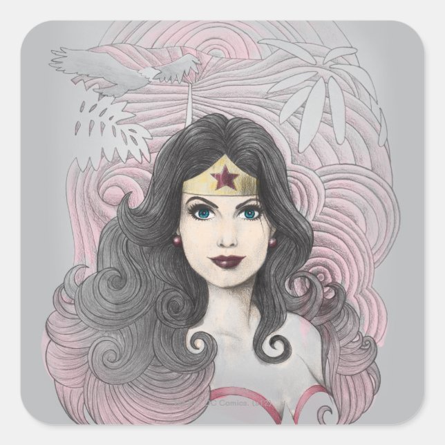 Pegatina Cuadrada Wonder Woman Eagle and Trees (Anverso)