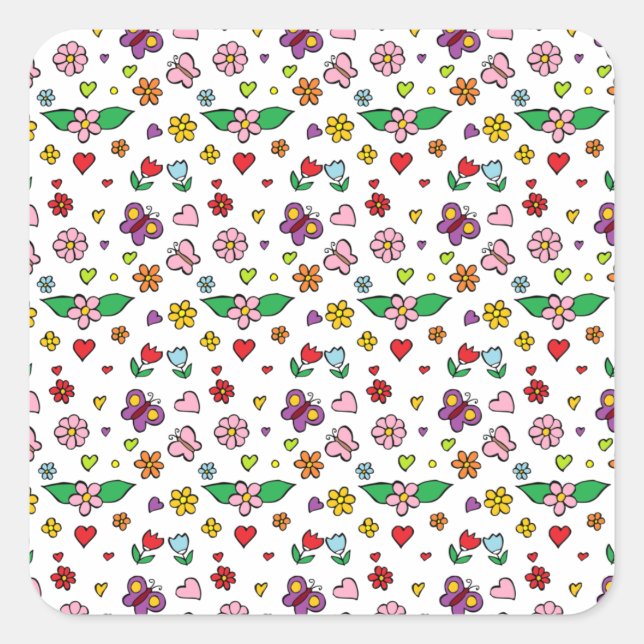 Pegatina Cuadrada Wonderful Flowers Design (Anverso)