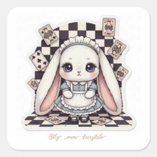 Pegatina Cuadrada Wonderland Maid Bunny - Chessboard & Card Fantasy