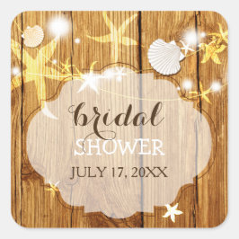 Pegatina Cuadrada Wood Grain Beach Bridal Shower