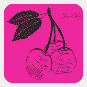 Pegatina Cuadrada Woodcut de cerezo de primavera