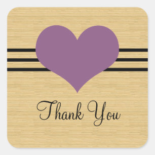 Pegatina Cuadrada Woodgrain Mod Heart Gracias Pegatinas, Purple