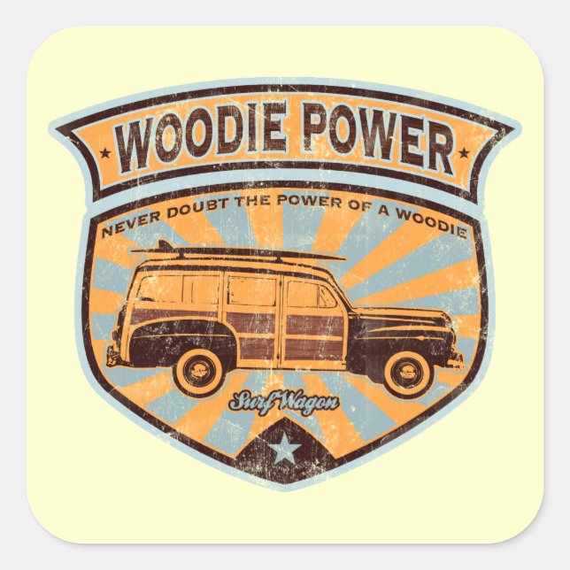 Pegatina Cuadrada Woodie Wagon (Anverso)